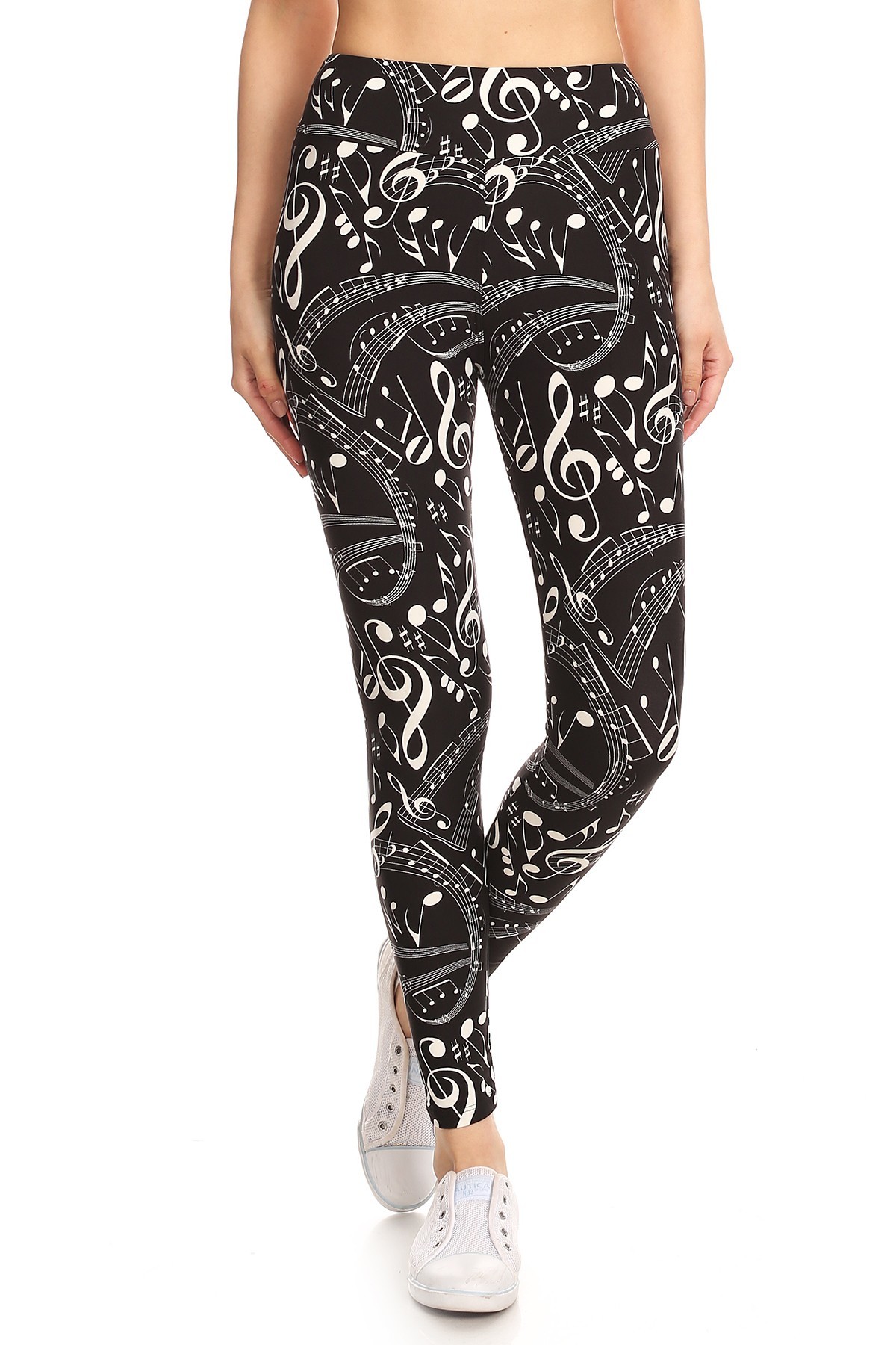 Yoga Style Banded Lined Music Note Print, Full Length Leggings In A Slim Fit  - Ixchel Apparel LLC